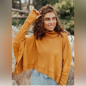 Free People Golden Cowl Neck Oversized Sweater Size Small